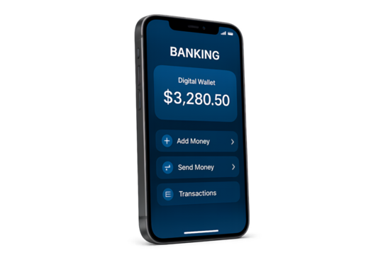 mobile phone with digital wallet on screen