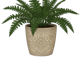 Isolated Fern Plant In A Decorative Pot Illustration On Transparent Background