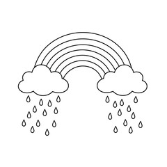 Rainbow with Raining Clouds Coloring Page Printable Line Art for Kids