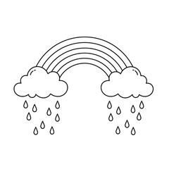 Rainbow with Raining Clouds Coloring Page Printable Line Art for Kids