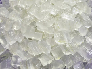 A pile of aloe vera flesh that has been peeled and cut into cubes and washed clean.