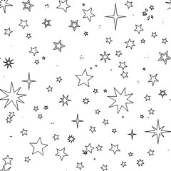 Obraz premium Starry White Background Seamless Pattern with Scattered Stars Shapes in Black Outlines for Decorative Design or Festive Occasion Use