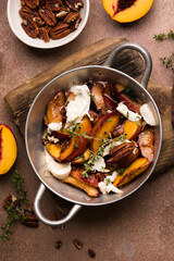 Salad with Caramelized Peaches, Burrata, Pecans, Thyme, and Honey