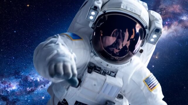 Astronaut floats against a starry nebula