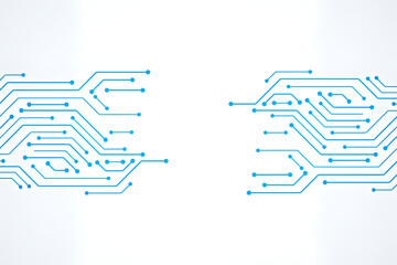 Abstract technological background representing a digital network with interconnected lines and nodes showing data flow and connectivity in a futuristic electronic circuit design.	