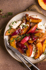 Salad with Caramelized Peaches, Burrata, Pecans, Thyme, and Honey