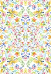 Kaleidoscopic floral effusion vibrant watercolor painting style print