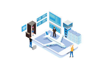 Modern Isometric E-Ticket Reservation Mobile App Illustration, Web Banners, Suitable for Diagrams, Infographics, Book Illustration, Game Asset, And Other Graphic Related Assets