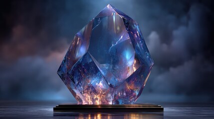 Large blue crystal with a fire inside of it