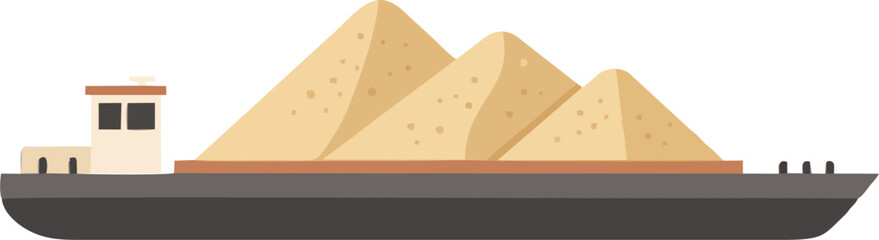 River barge transports golden sand heaps