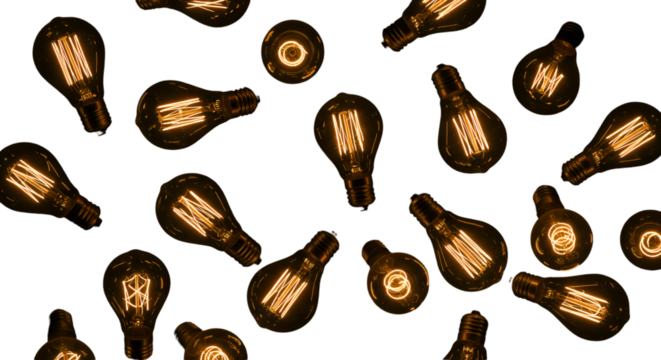 A constellation of vintage Edison bulbs shines brilliantly each filament glowing with warmth and nostalgia against a