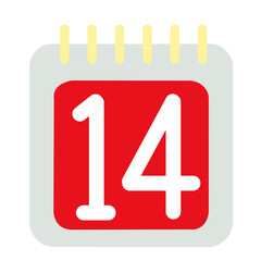 A red calendar showing the number 14
