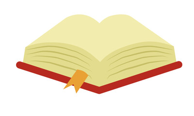 An open book with a yellow bookmark