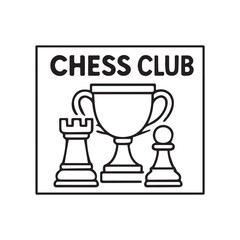 Vector design of chess pawns arranged together, presented in simple black and white format, symbolizing chess club with sharp outline strongly defined black.