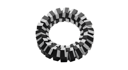 Captivating monochrome ring created with alternating dark and light blocks conveying unity and balance against a stark