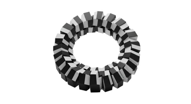 Captivating monochrome ring created with alternating dark and light blocks conveying unity and balance against a stark