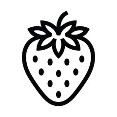 Simple outline icon of a fresh strawberry with seeds and green leaves