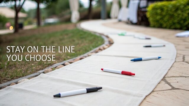 Markers arranged on pathway encouraging creative choices outdoor event