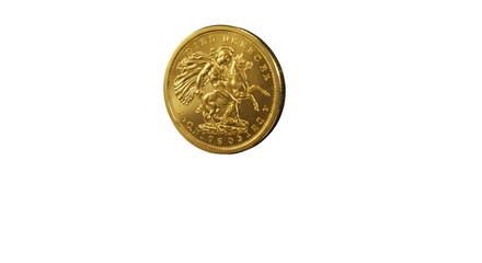 A gleaming gold sovereign coin depicting Saint George slaying a dragon symbolizing triumph and heritage against a stark