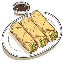 Delicious 3d spring rolls with dipping sauce vector illustration food icon
