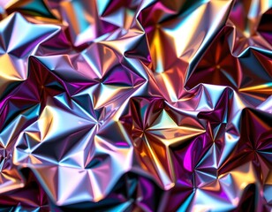 Iridescent Crumpled Metallic Surface with Reflective Texture