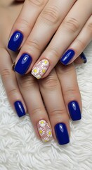 Elegant Blue Nails with Daisy Accents