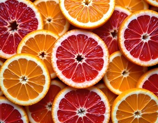 Closeup Juicy Citrus Fruit Slices Arrangement