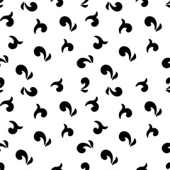 An elegant abstract pattern in black and white. The design is filled with curving shapes scattered across the surface