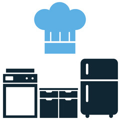 Chef kitchen icon vector for food, culinary themes, and menus. This simple, modern icon is great for representing a chef, a cook, or kitchen staff on websites and apps.