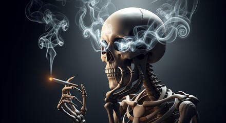 a skeleton is shown smoking cigarette depicting the harmful effects of smoking