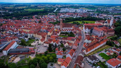 Aerial panorama view of the old town in the city Donauworth in bavaria in Germany on a sunny day in...