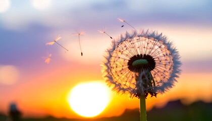 Dandelion at sunset