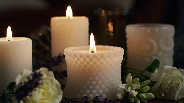 Handmade Burning Candles with Aromatic Flowers in Cozy Home Atmosphere Video