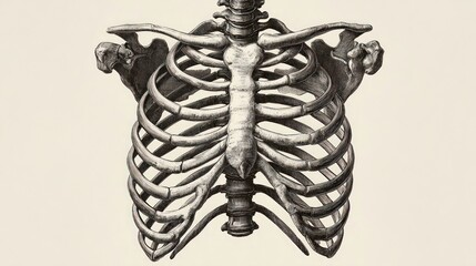 Detailed anatomical drawing of a human rib cage