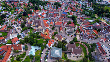 Aerial panorama view of the old town in the city Wertingen in bavaria in Germany on a sunny day in...
