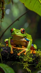 Obraz premium Vibrant tree frog perched on a branch