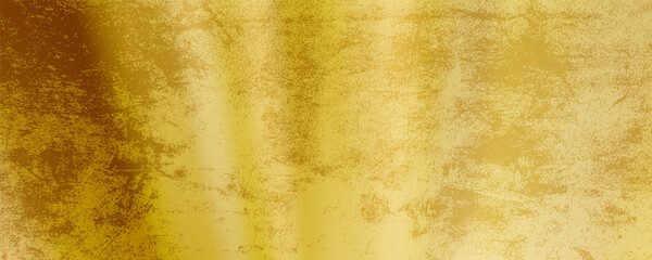 Gold wall texture background. Yellow shiny gold foil paint on wall sheet with gloss light reflection,