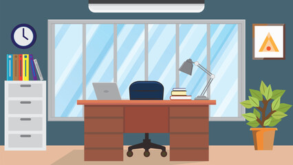 Modern business workspace interior flat vector illustration