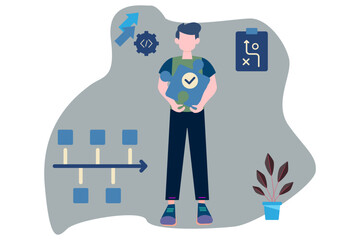 Flat illustration of a businessman presenting an action plan