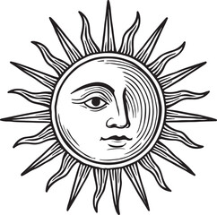 Sun face silhouette vector with white background