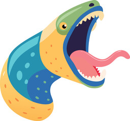 Naklejka premium An icon of a simple moray eel with its jaw open, symbolizing marine life, danger, and stealth. Perfect for educational, nature, or scientific themes.