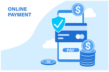 Online payment mobile and Banking online payment using smartphone for transaction and safe vector illustration