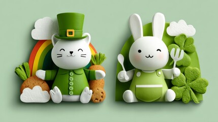 Playful Cute Animals for St. Patrick's Day with Bright Colors and Joy