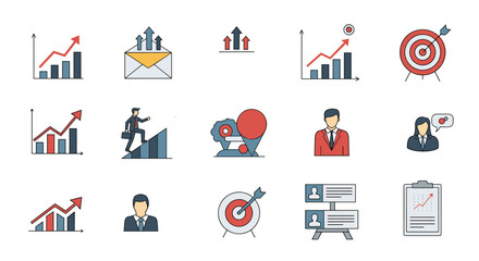 Collection of business growth and strategy icons demonstrating success and achievement