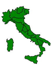 イタリアの地図（縁取りグリーン）境界線入り