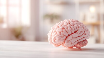 Realistic human brain model on a light surface suggesting cognition and thought processes