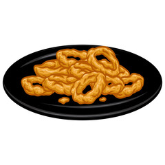 Fried Onion Rings on Plate Illustration Vector