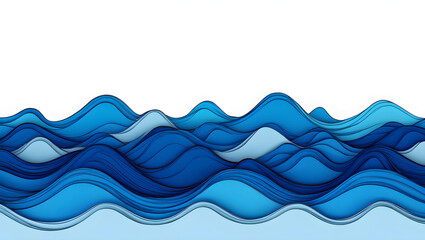Fototapeta premium Abstract blue ocean waves layered paper cut style water