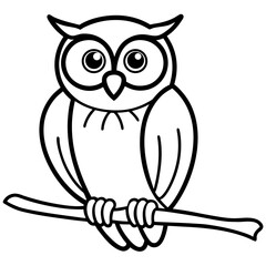 Simple cartoon owl perched on a branch line art