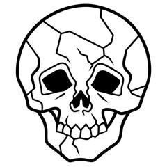 Cracked human skull illustration black and white